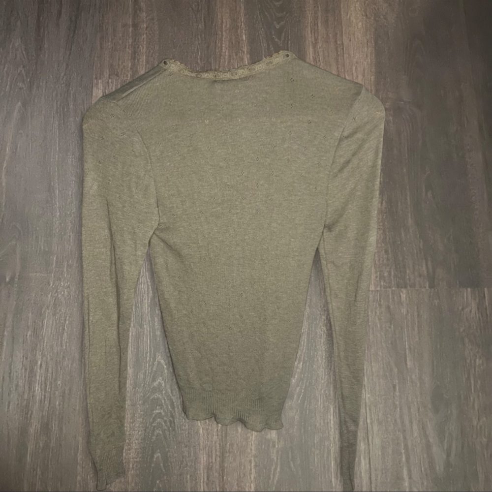 Jigsaw Olive Ribbed‎ Button Front Top Size Small - Picture 3 of 4